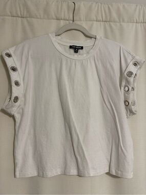 Steve Madden White Muscle Tee with Silver Eyelet Sleeves
